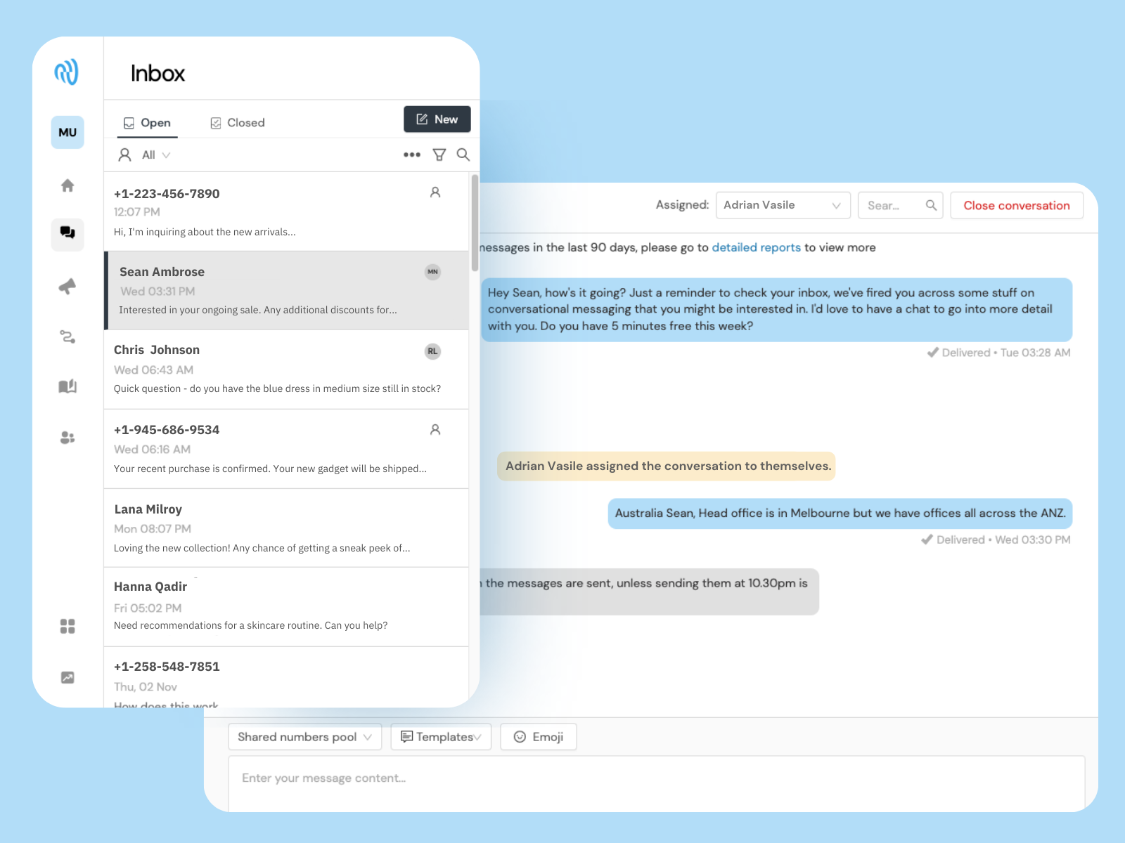 screenshot of Sinch MessageMedia